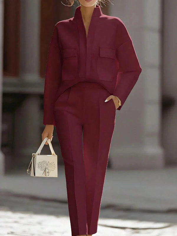 Lauren | Satin Stand Collar Shirt and Cropped Pants Set