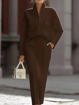 Lauren | Satin Stand Collar Shirt and Cropped Pants Set