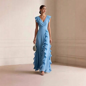 Skye | Ruffle Detail Wrap V-Neck Maxi Dress