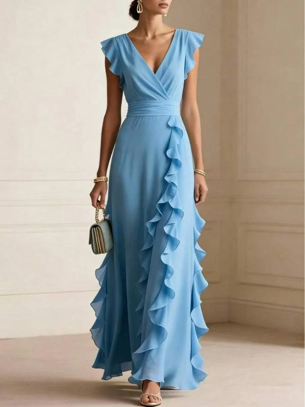 Skye | Ruffle Detail Wrap V-Neck Maxi Dress