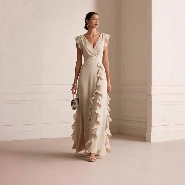 Skye | Ruffle Detail Wrap V-Neck Maxi Dress