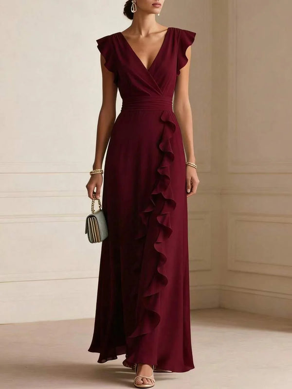 Skye | Ruffle Detail Wrap V-Neck Maxi Dress