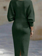 Cara Ribbed Knit Batwing Sleeve Midi Dress - view 16