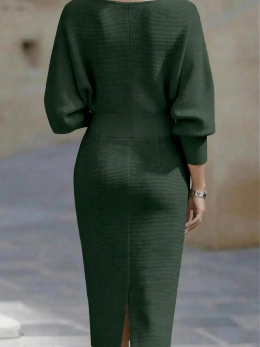 Cara Ribbed Knit Batwing Sleeve Midi Dress - view 16