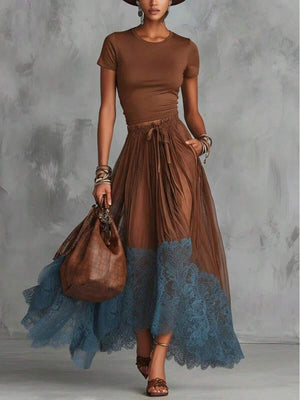 Tilly | V-Neck Top and Ruffle Hem Midi Skirt Set