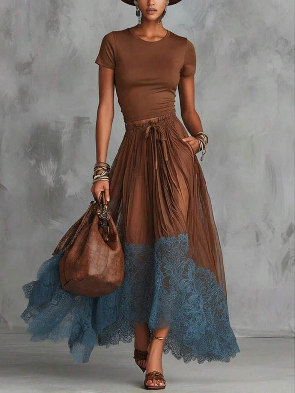 Tilly | V-Neck Top and Ruffle Hem Midi Skirt Set