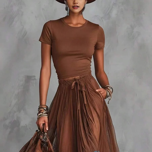 Tilly | V-Neck Top and Ruffle Hem Midi Skirt Set