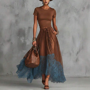 Tilly | V-Neck Top and Ruffle Hem Midi Skirt Set