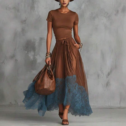 Tilly | V-Neck Top and Ruffle Hem Midi Skirt Set