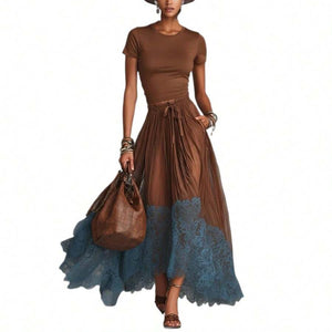 Tilly | V-Neck Top and Ruffle Hem Midi Skirt Set