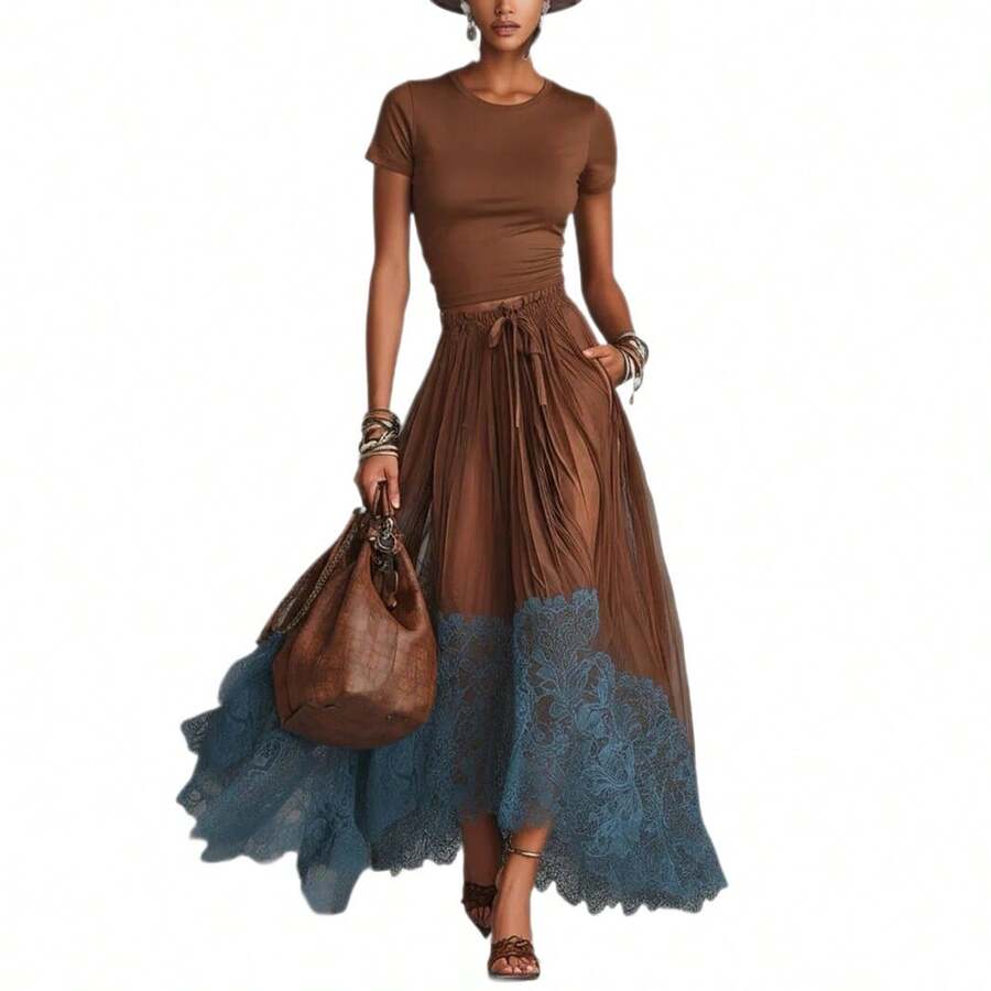 Tilly V-Neck Top and Ruffle Hem Midi Skirt Set - view 5