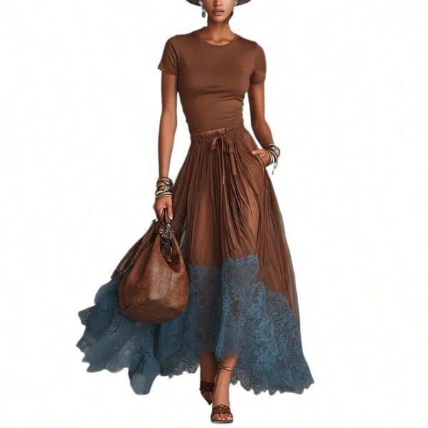 Tilly | V-Neck Top and Ruffle Hem Midi Skirt Set