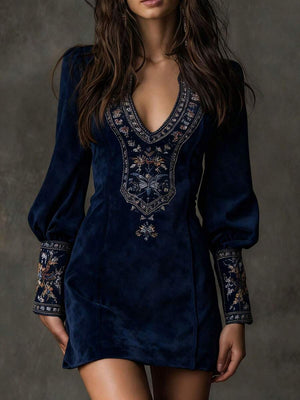 Maisie | Embroidered V-Neck Mini Dress with Statement Sleeves