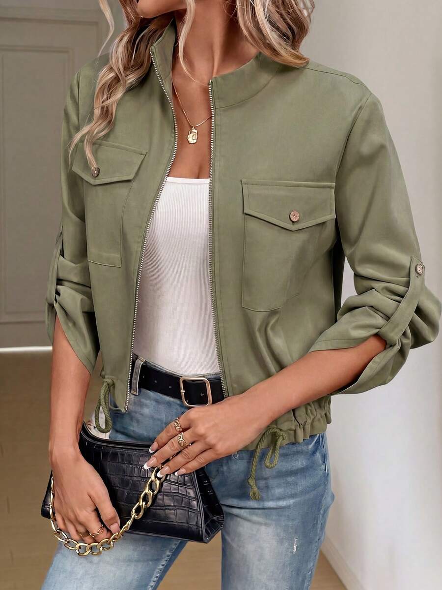Hettie Stand Collar Drawstring Short Jacket - view 43