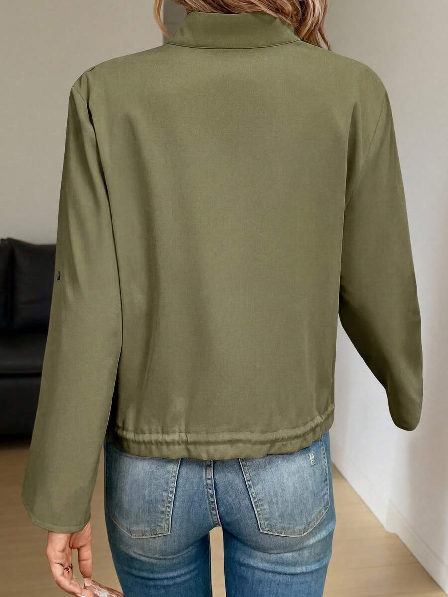 Hettie Stand Collar Drawstring Short Jacket - view 51