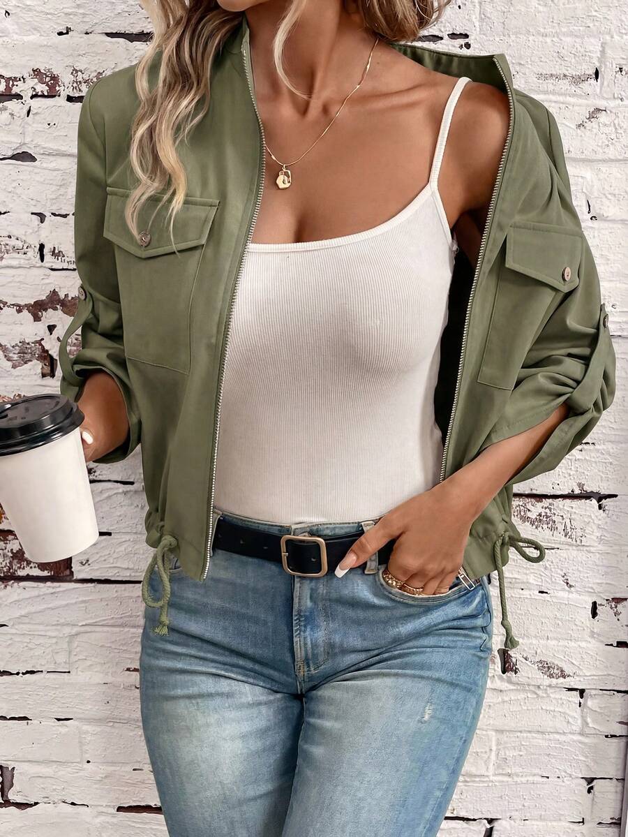 Hettie Stand Collar Drawstring Short Jacket - view 45