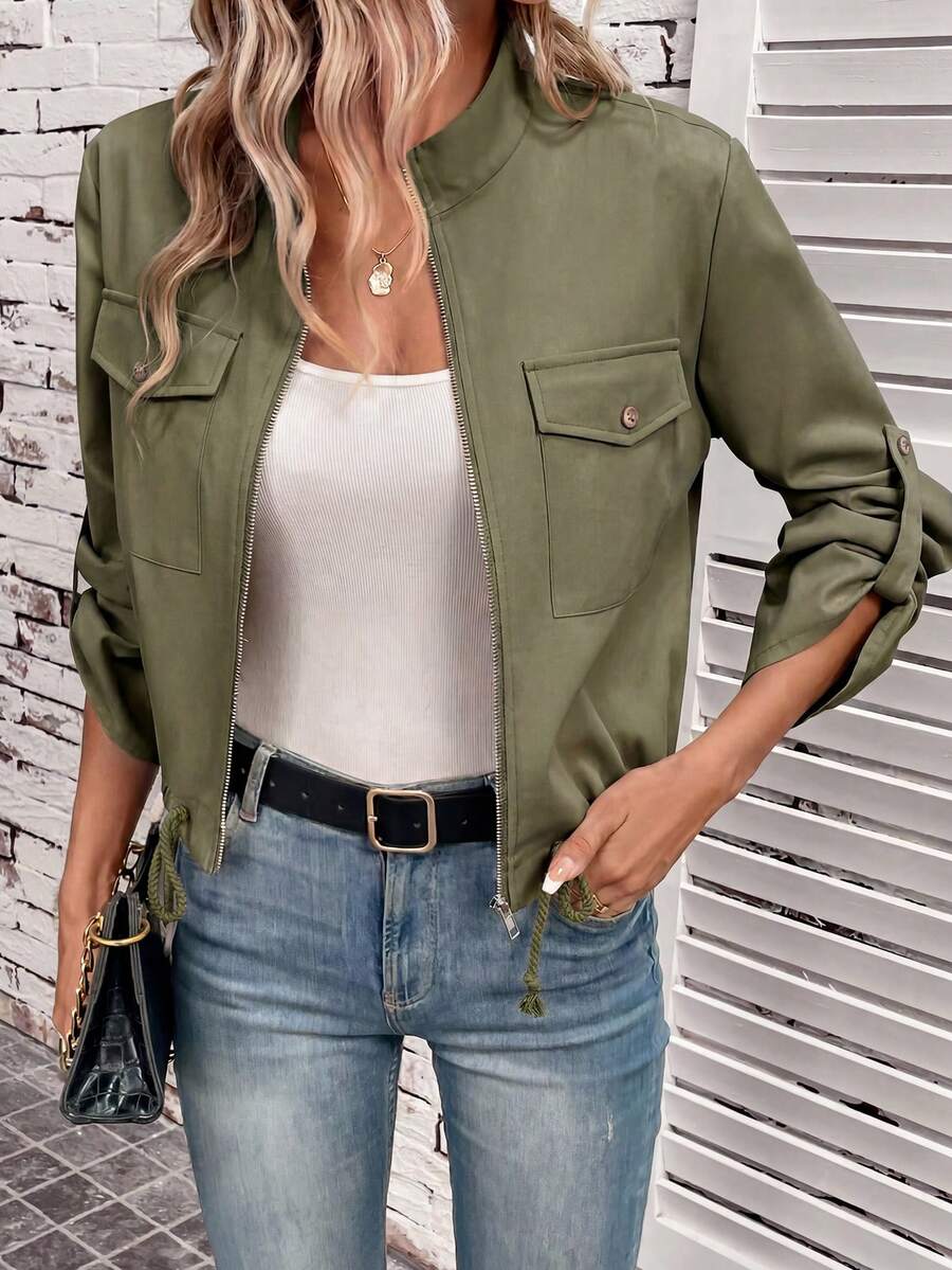 Hettie Stand Collar Drawstring Short Jacket - view 47