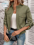 Hettie Stand Collar Drawstring Short Jacket - view 48
