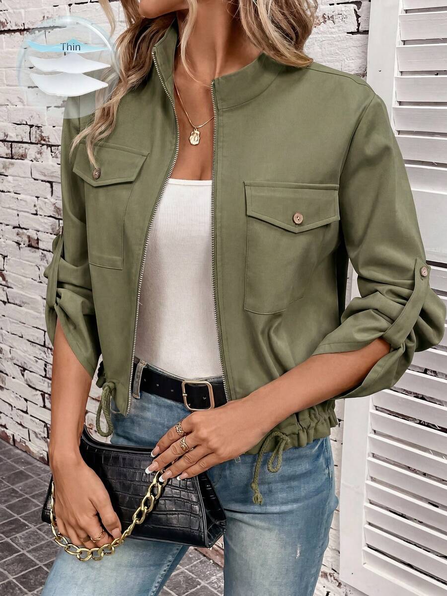 Hettie Stand Collar Drawstring Short Jacket - view 48