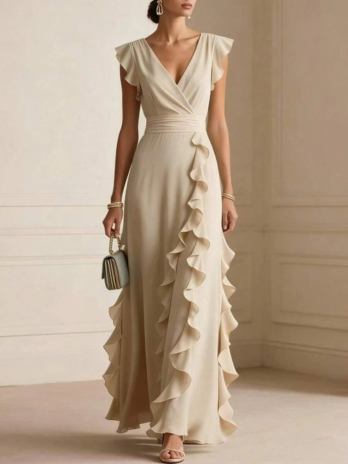 Skye | Ruffle Detail Wrap V-Neck Maxi Dress