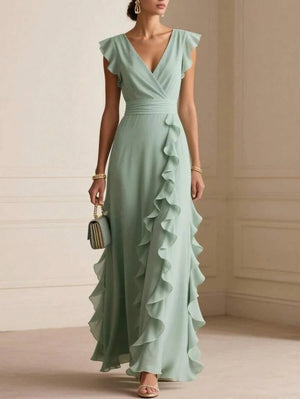 Skye | Ruffle Detail Wrap V-Neck Maxi Dress