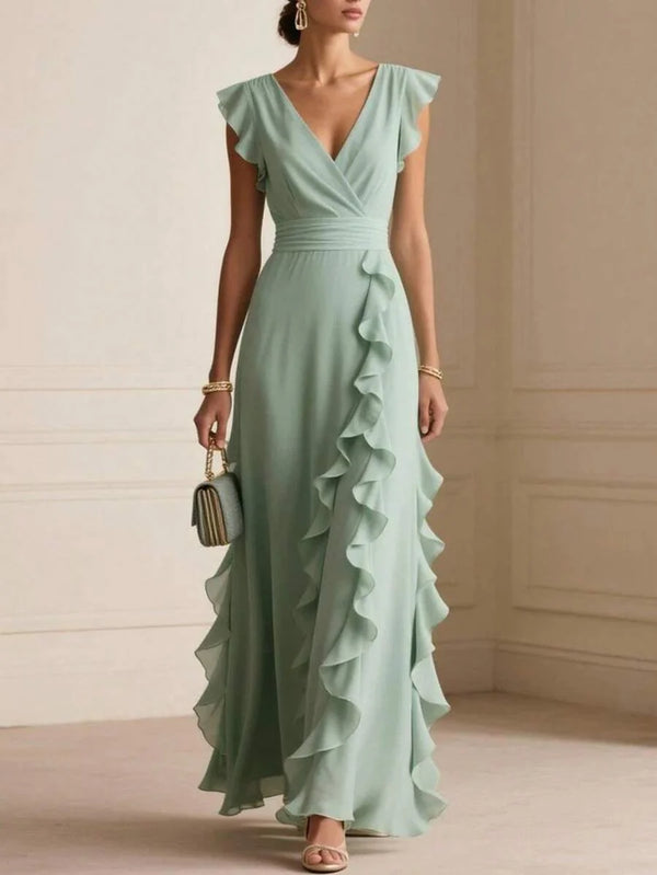 Skye | Ruffle Detail Wrap V-Neck Maxi Dress