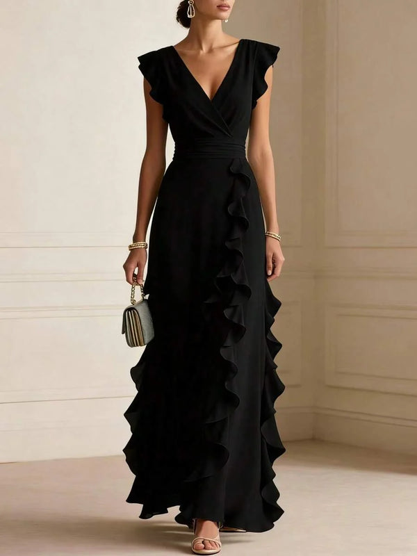 Skye | Ruffle Detail Wrap V-Neck Maxi Dress