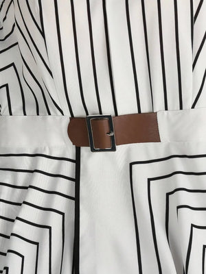 Orla | Geometric Striped Belted Shirt Dress
