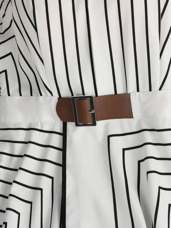 Orla | Geometric Striped Belted Shirt Dress