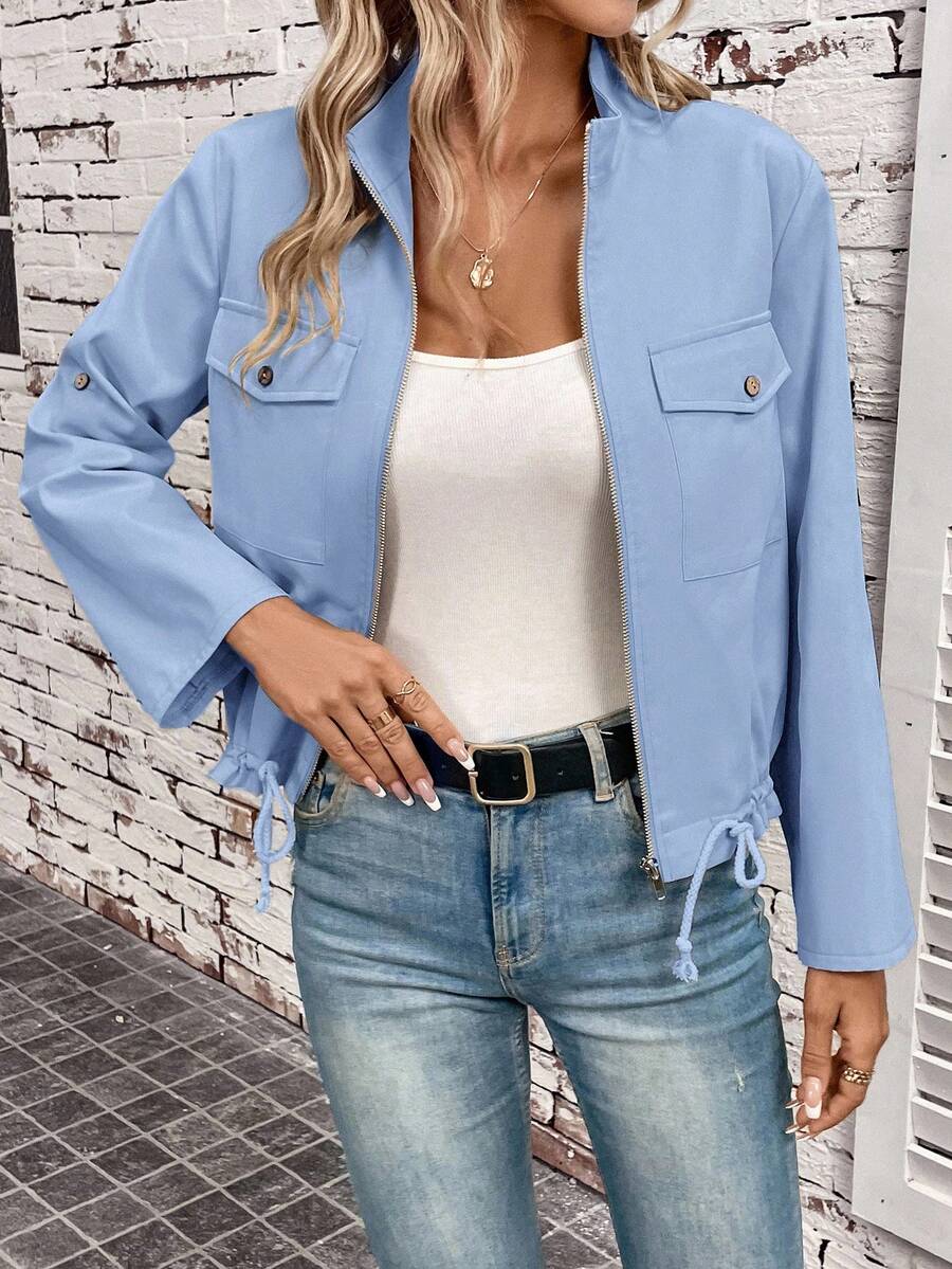 Hettie Stand Collar Drawstring Short Jacket - view 56