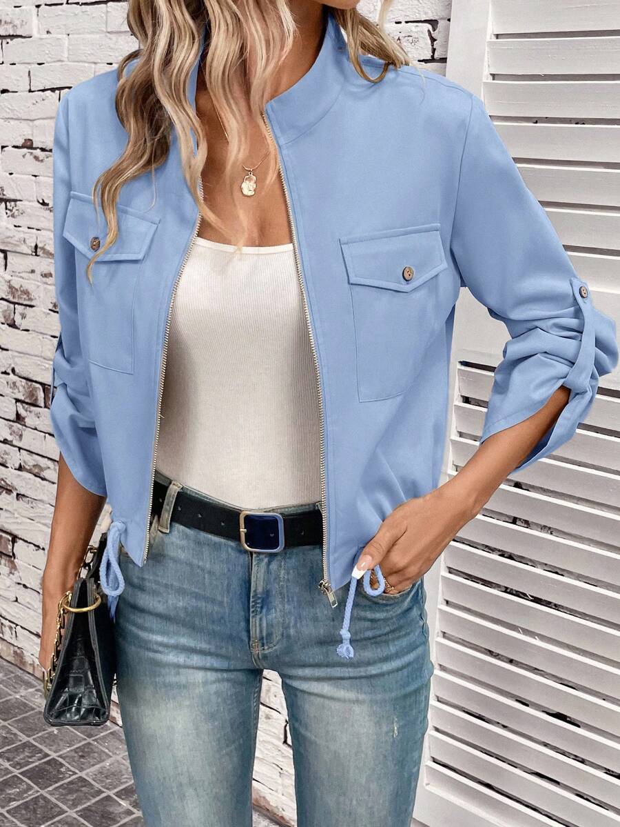 Hettie Stand Collar Drawstring Short Jacket - view 57