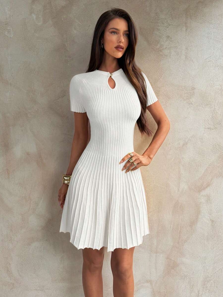 Rae Keyhole Ribbed Knit Umbrella Mini Dress - view 10
