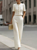 Clementine Cropped Jacket & Wide Leg Trousers Set - front view