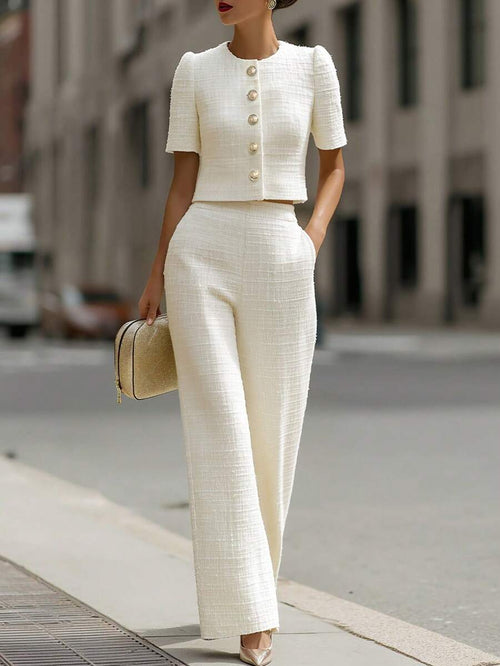 Clementine Cropped Jacket & Wide Leg Trousers Set - front view