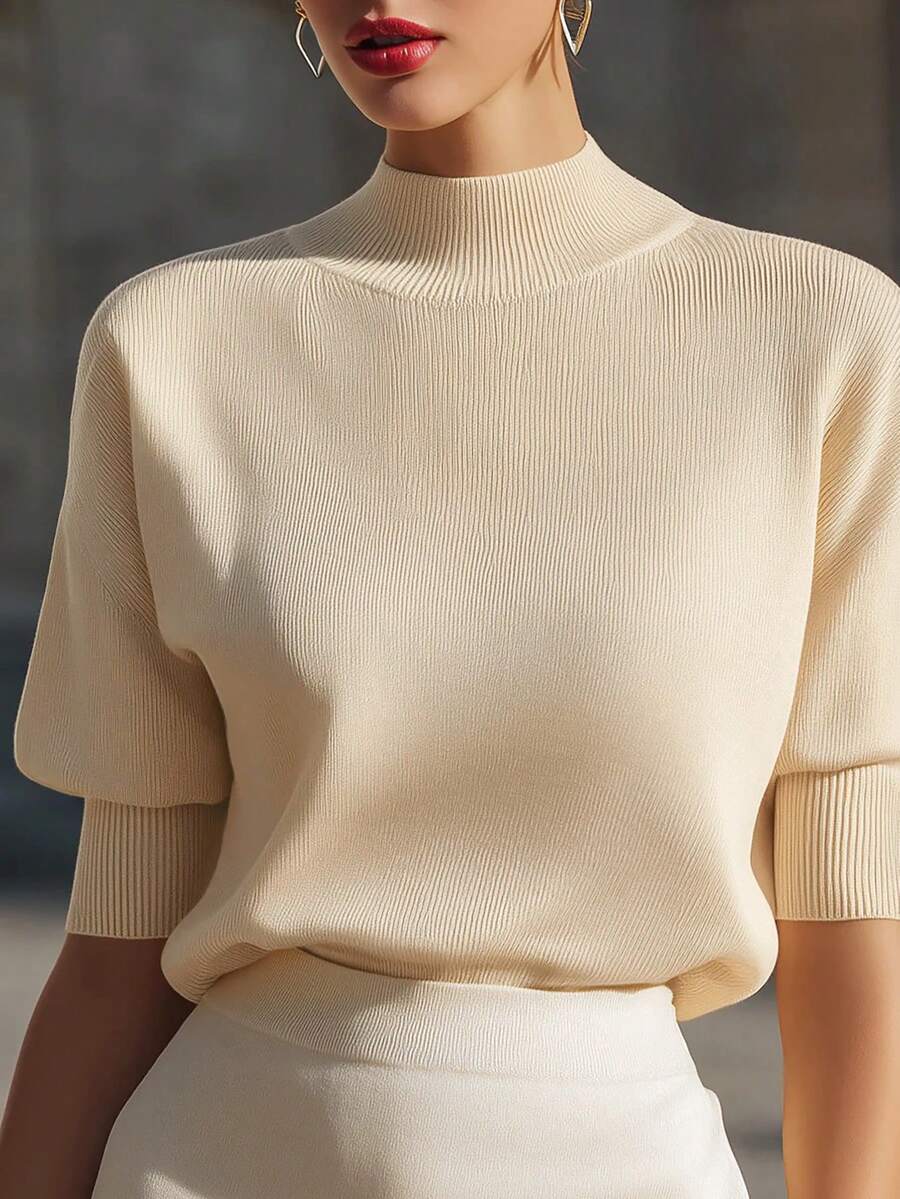 Wynne Stand Collar Ribbed Knit Top - view 7