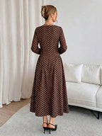 Lola Round Neck Polka Dot Pleated A-Line Maxi Dress - view 6