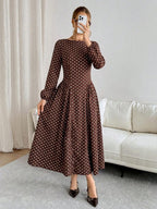 Lola Round Neck Polka Dot Pleated A-Line Maxi Dress - view 4