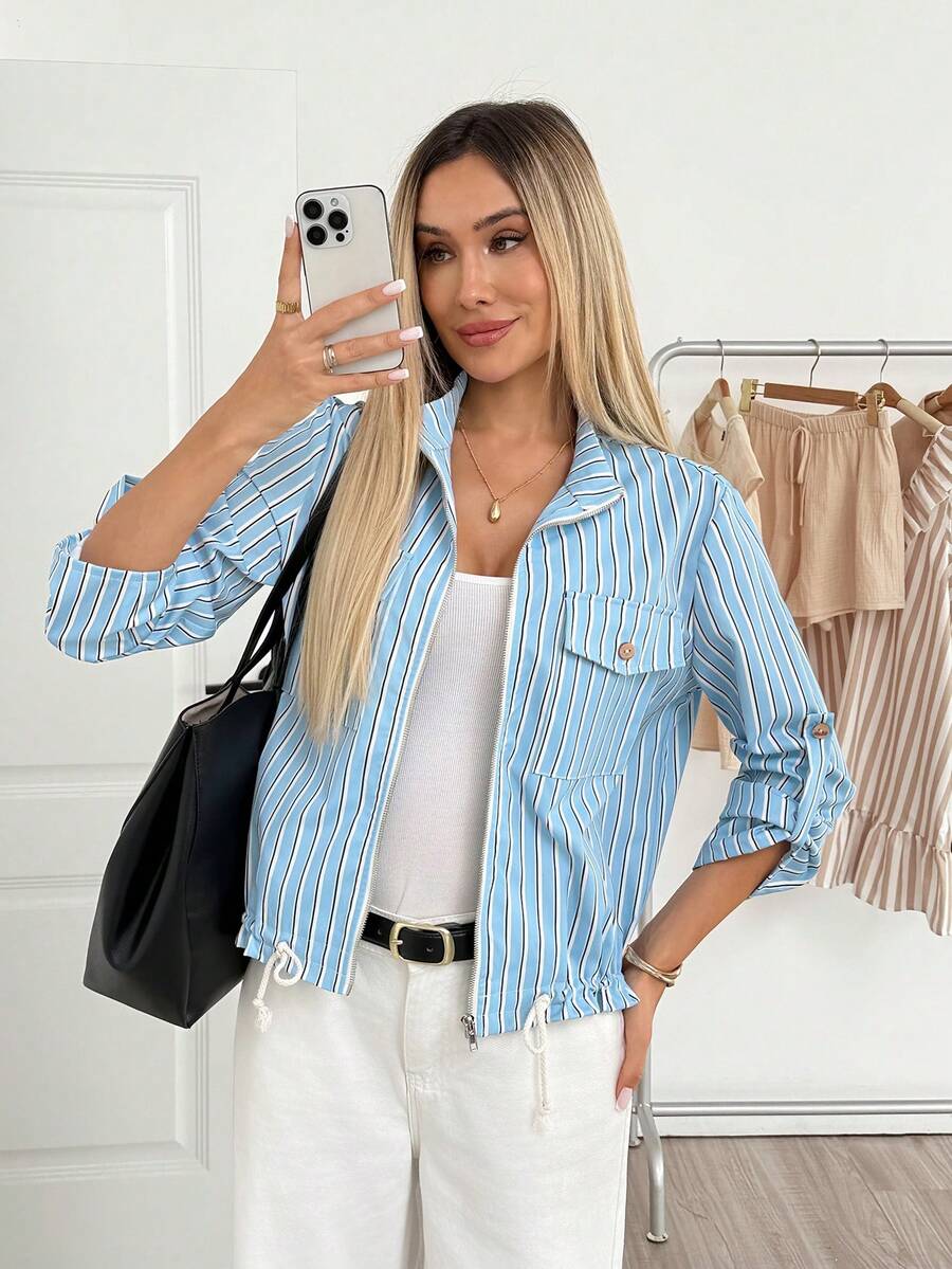 Hettie Stand Collar Drawstring Short Jacket - view 64
