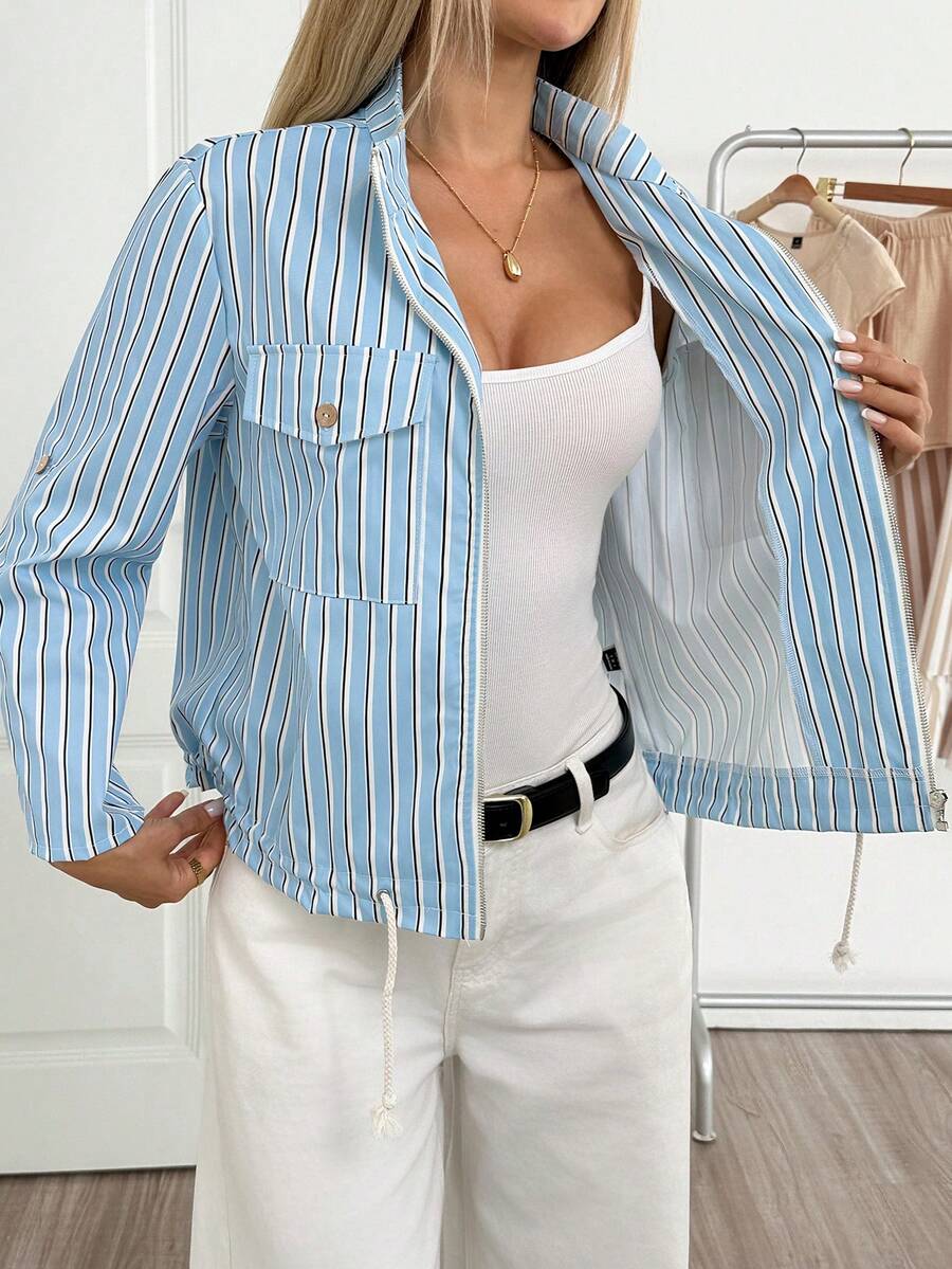 Hettie Stand Collar Drawstring Short Jacket - view 67