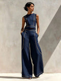 Mira Contrast-Piped Vest Top & Trousers Set - front view