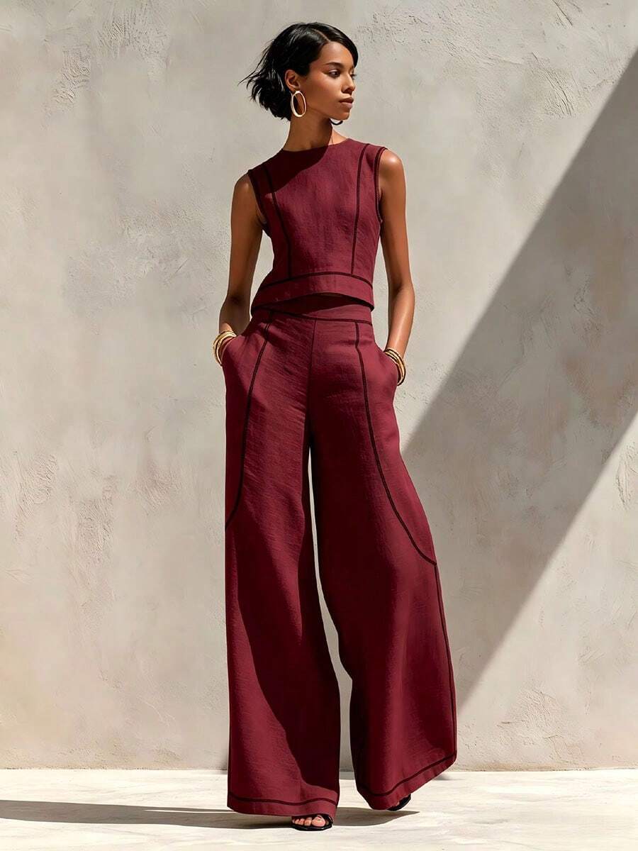 Mira Contrast-Piped Vest Top & Trousers Set - view 5