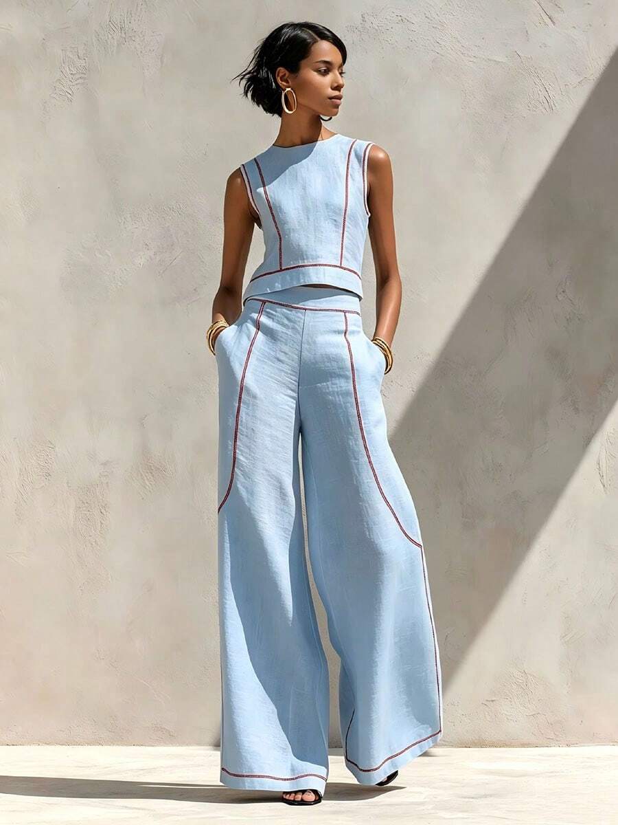 Mira Contrast-Piped Vest Top & Trousers Set - view 6