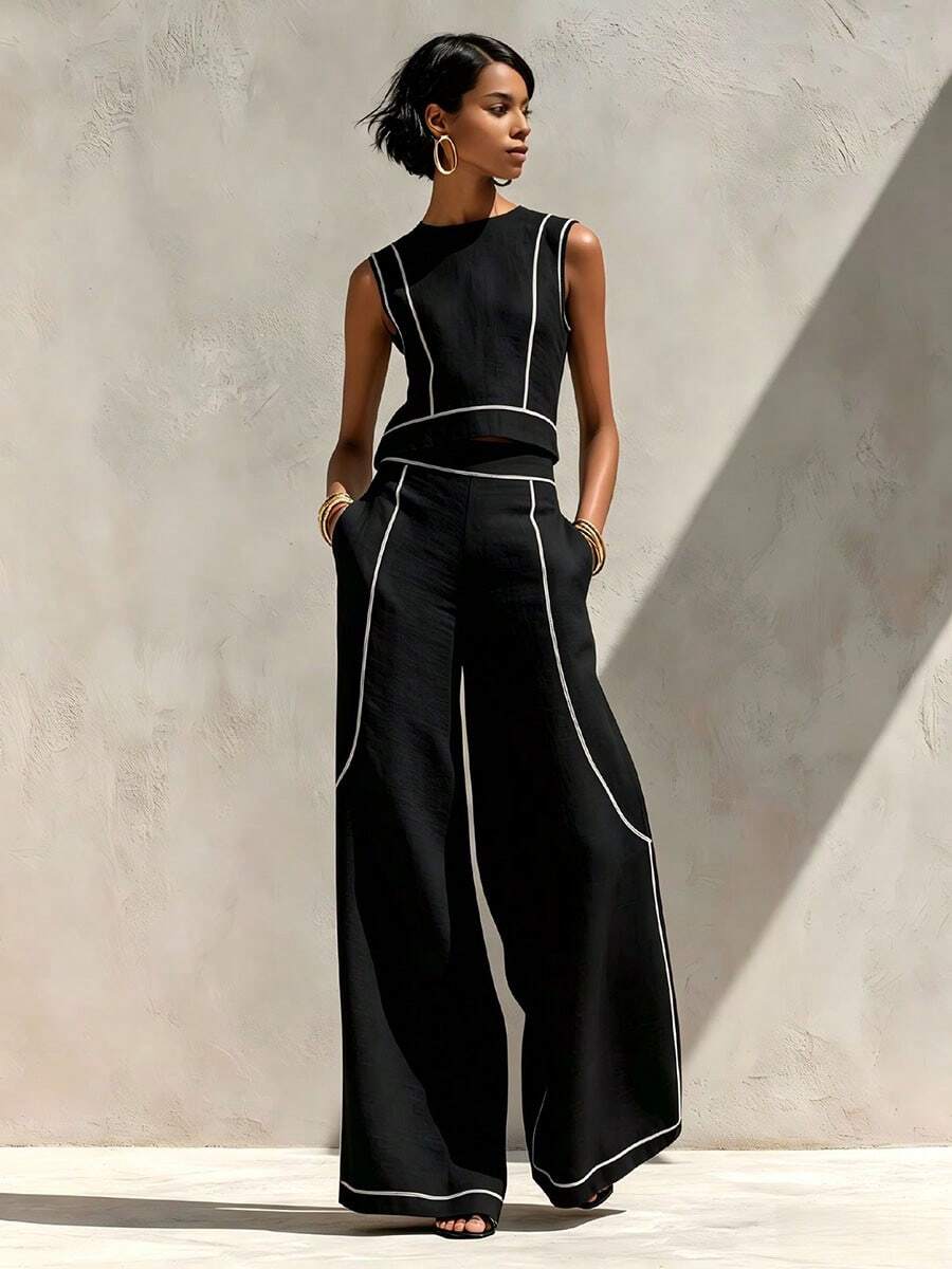 Mira Contrast-Piped Vest Top & Trousers Set - view 4