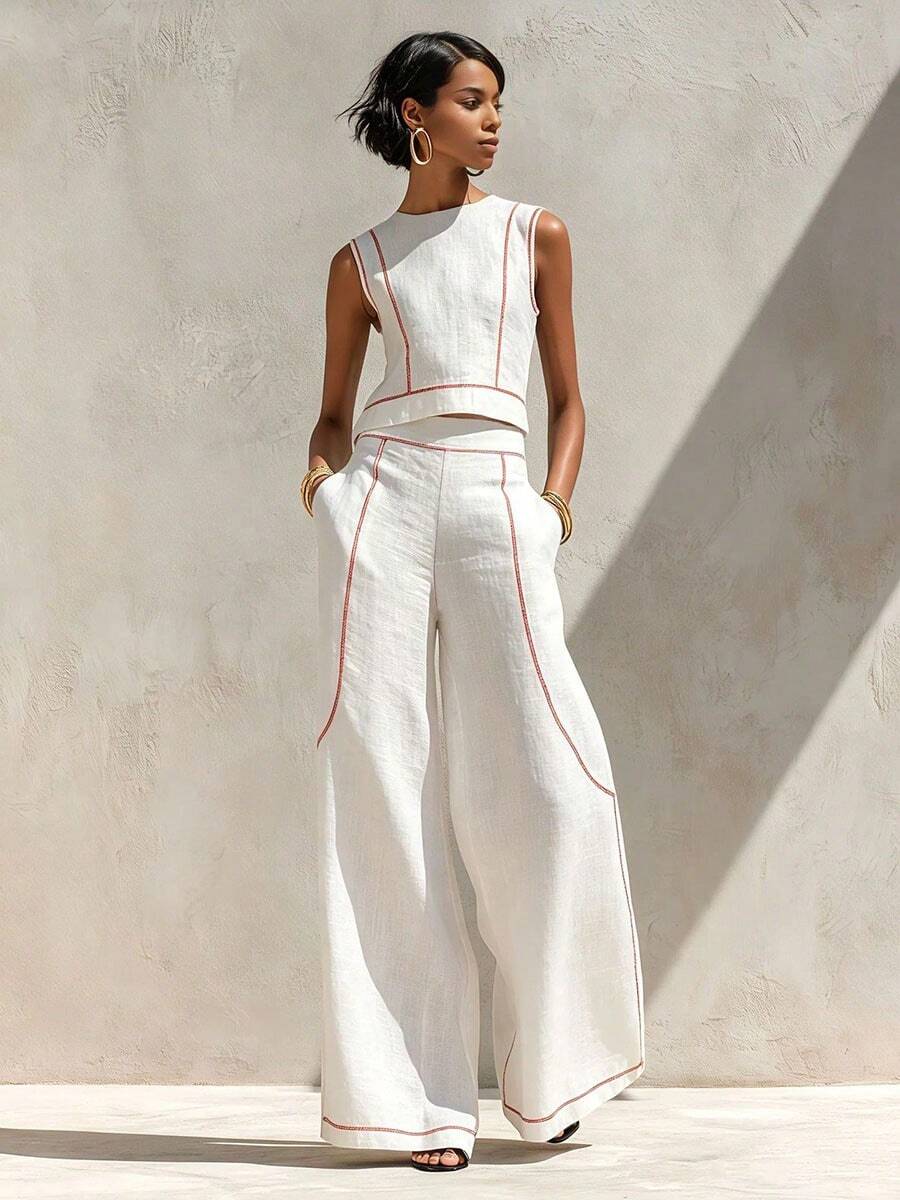 Mira Contrast-Piped Vest Top & Trousers Set - view 3