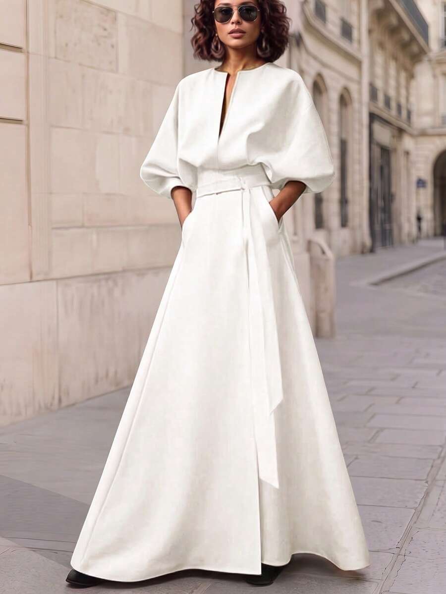 Marigold Bishop Sleeve A-Line Maxi Dress - front view