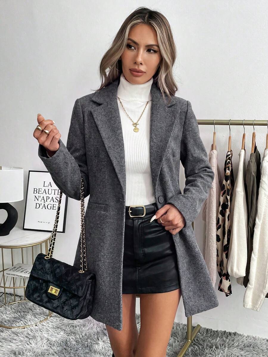 Nora Single Button Lapel Blazer with Front Pockets - front view