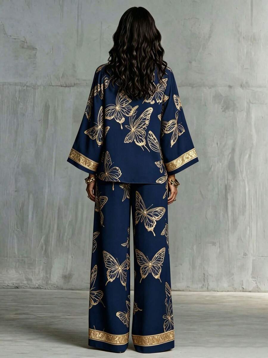 Bridie Butterfly Kimono Blouse & Trousers Set - view 8