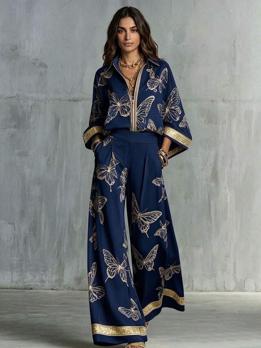 Bridie Butterfly Kimono Blouse & Trousers Set - view 7