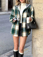 Dolly Plaid Hooded Button Front Jacket - front view