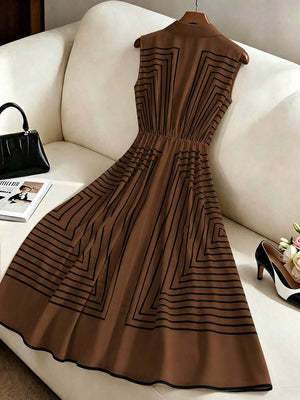 Orla | Geometric Striped Belted Shirt Dress